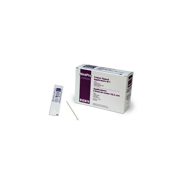 018-432 MedPro Cotton Tipped Applicator, Wooden, L6" Sterile, 100EA/BX