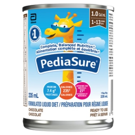 AB6219613 PediaSure Sole-source Nutritional Formula, 1Cal, Chocolate, 235mL Can, 12EA/BX