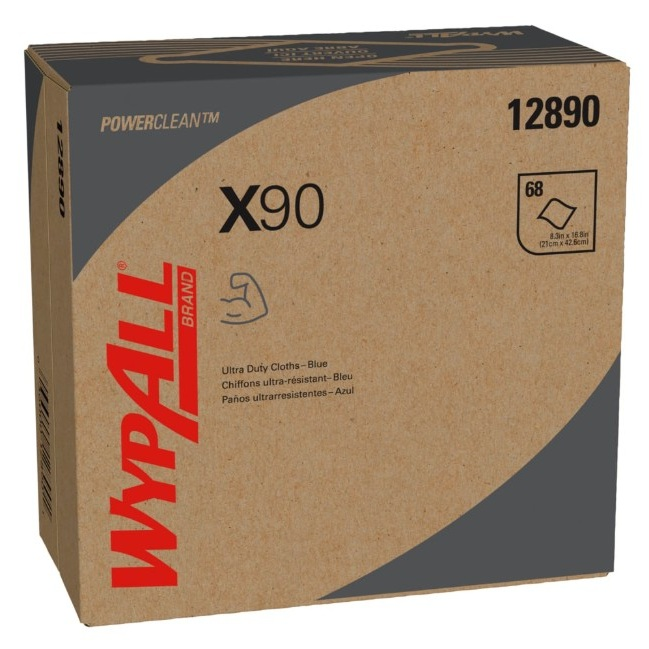 KC12890 WypAll PowerClean X90 Ultra Duty Cloths, Pop-Up Box, 68EA/BX