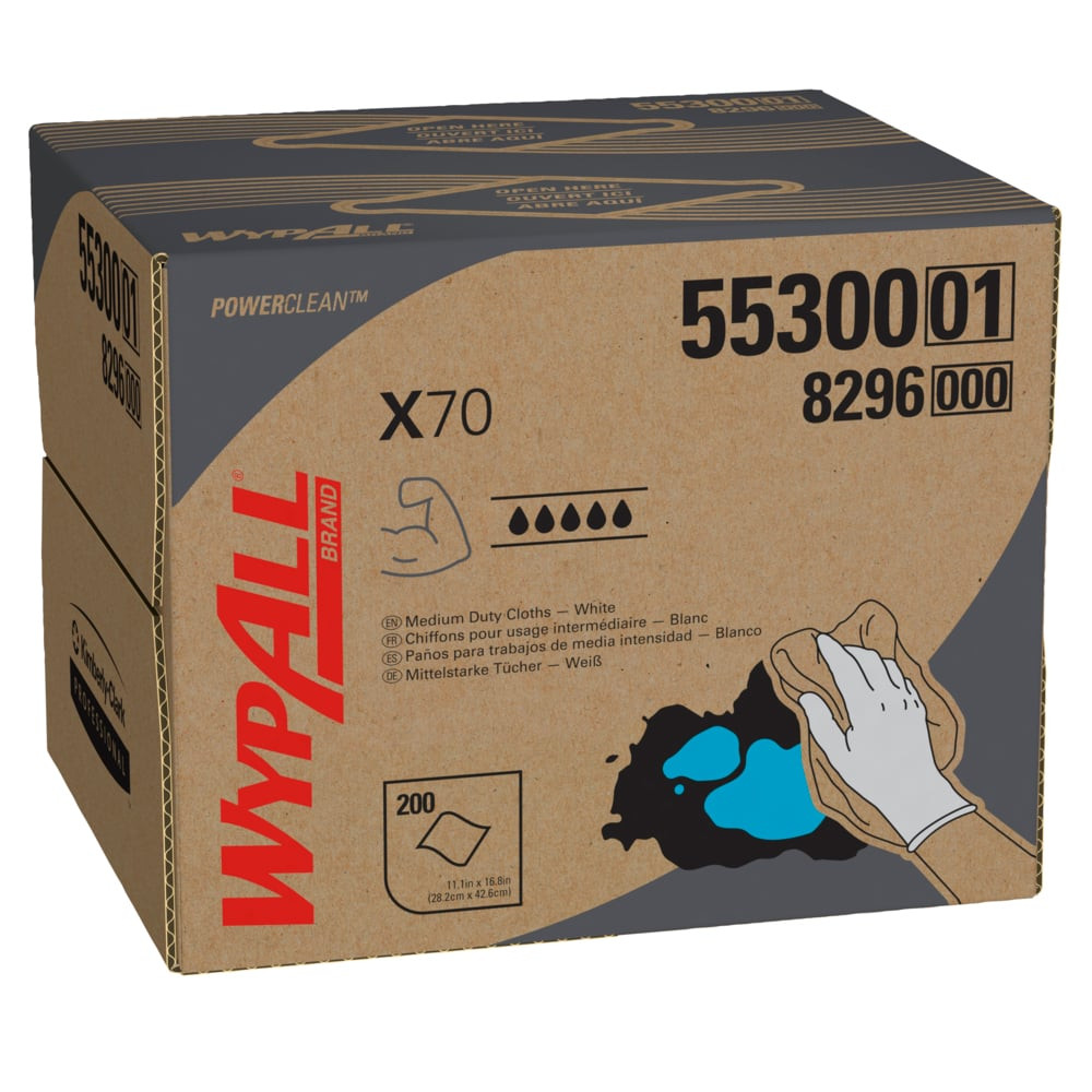 KC55300 WypAll Power Clean X70 Medium Duty Cloths, Brag Box, 200EA/BX