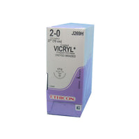 J-269H Absorbable Suture, Polyglactin 910 Coated Vicryl, Undyed, Size 2-0, 26mm 36EA/CA