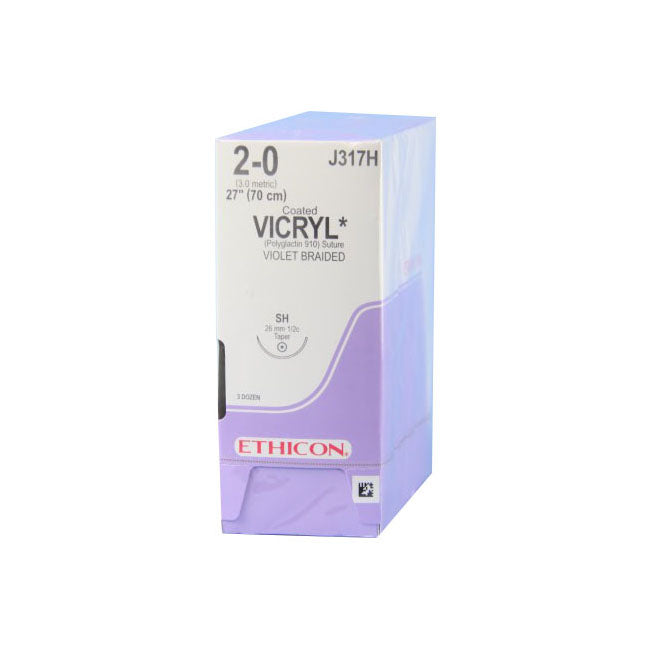 J-333H Absorbable Suture, Polyglactin 910 Coated Vicryl, Size 2-0, Violet 26mm 36EA/BX