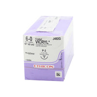 J-492G Absorbable Suture, Polyglactin 910 Coated Vicryl, Undyed, Size 6-0, 13mm 12EA/BX