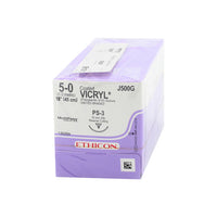 J-500G Absorbable Suture, Polyglactin 910 Coated Vicryl, Undyed, Size 5-0, 16mm 12EA/BX