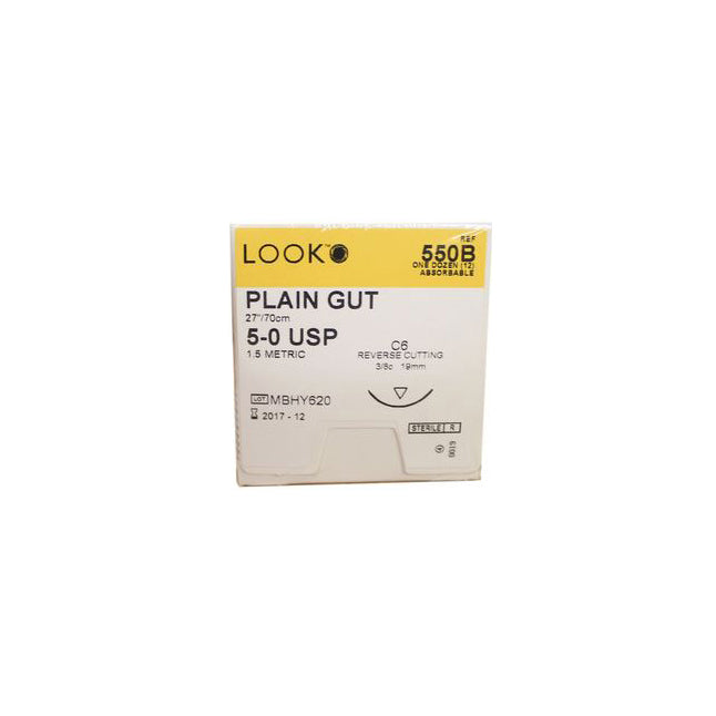 LK550B Look Absorbable Suture, Plain Gut, Size 5-0, 18mm 12EA/BX