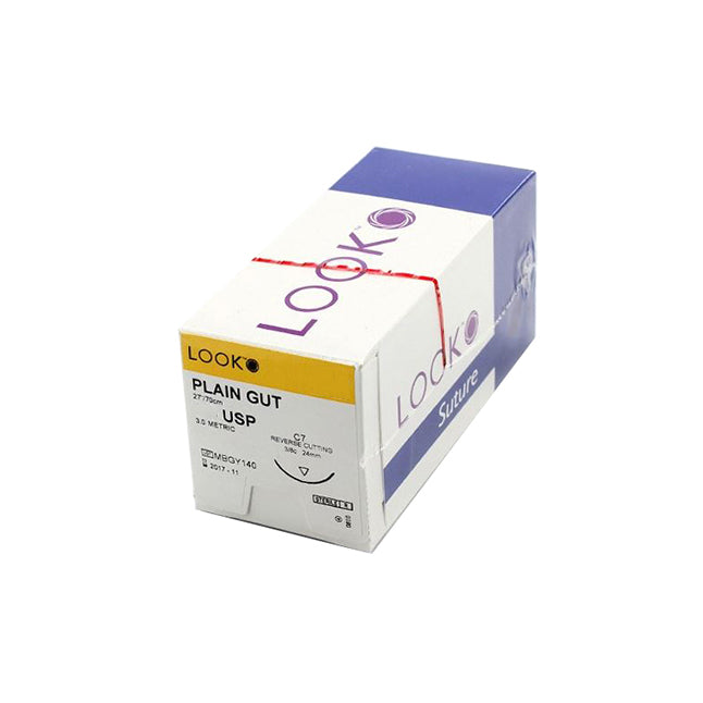 LK555B Look Absorbable Suture, Plain Gut, Size 2-0, 24mm 12EA/BX