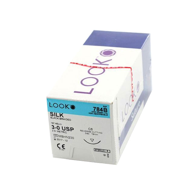 LK754B Look Non Absorbable Suture, Silk, Size 5-0, 18mm 12EA/BX