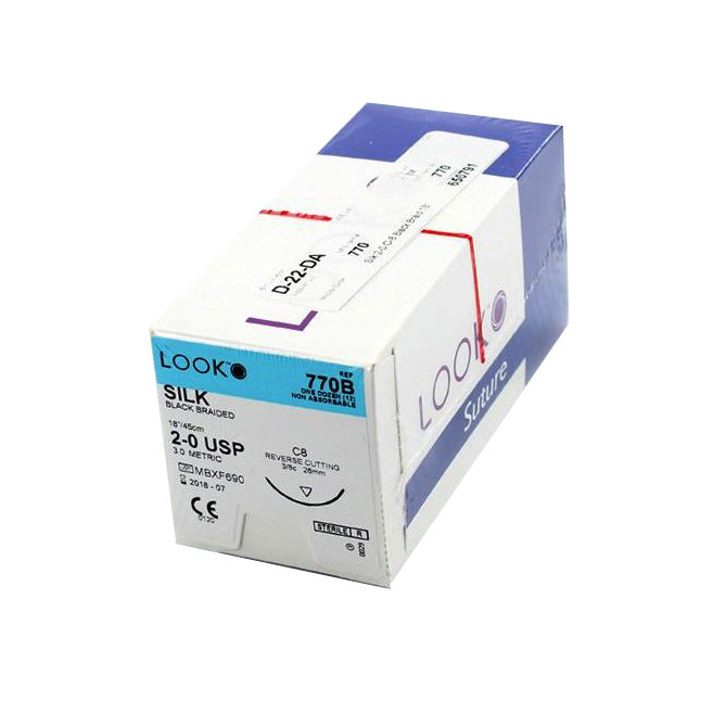 LK770B Look Non Absorbable Suture, Silk, Size 2-0, 26mm 12EA/BX