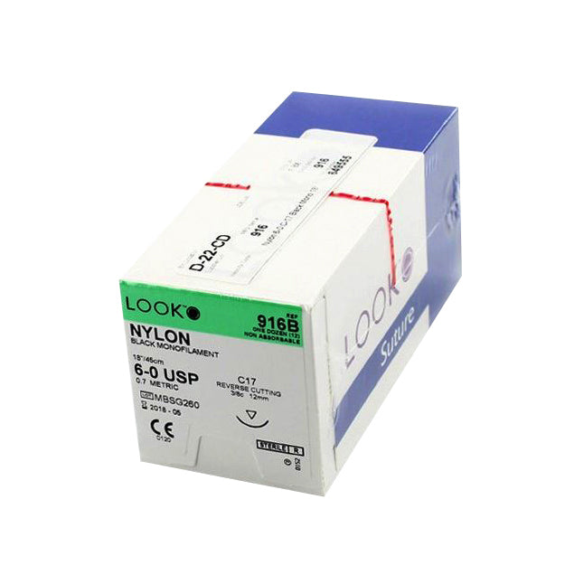 LK916B Look Non Absorbable Suture, Nylon, Size 6-0, 12mm 12EA/BX
