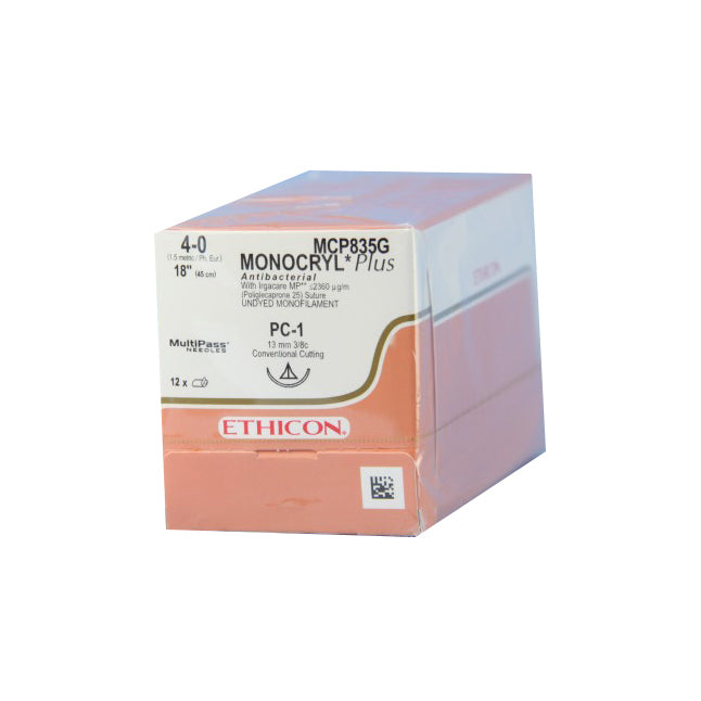 MCP835G Monocryl Plus Absorbable Suture, Triclosan Polyglecaprone 25, 12EA/CA