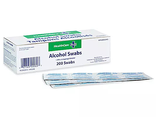 HAS200 - Alcohol Prep Pad Isopropyl 70% Alcohol, 6.25cm x 2.8cm, 200EA/BX
