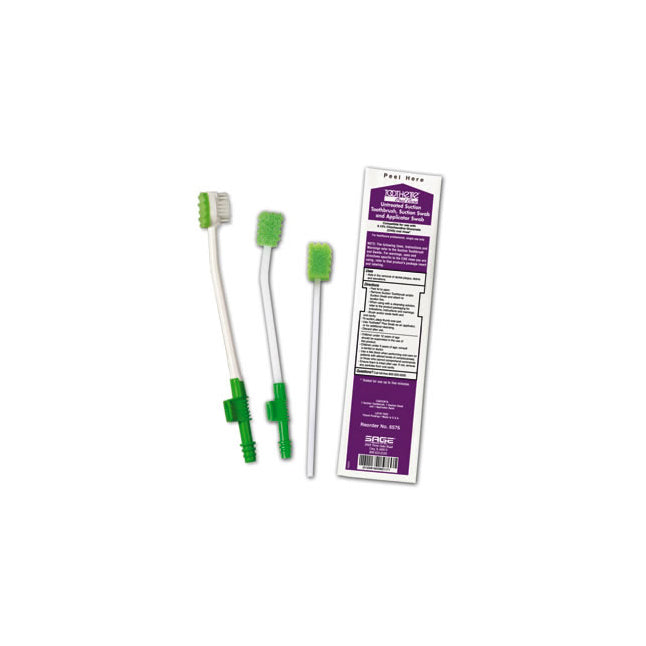 SAGE6576 Toothette Suction Toothbrush, Suction Swab and Applicator Swab, Untreated, Single Use 100EA/CA