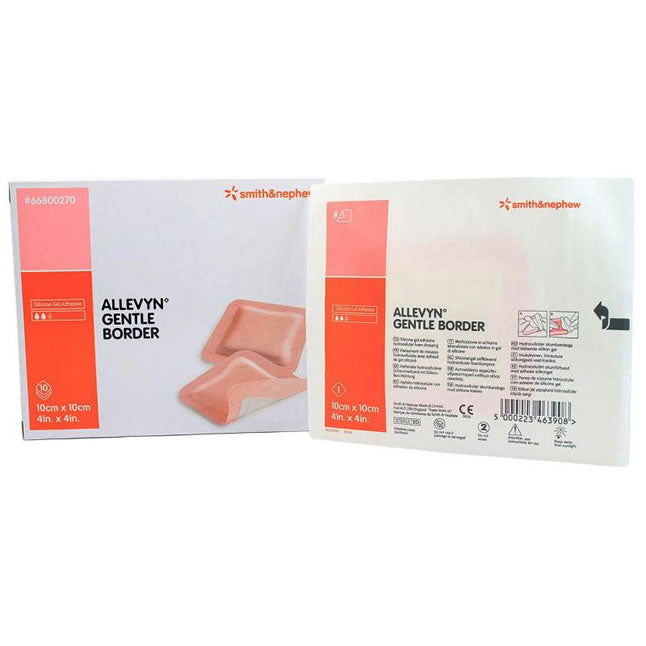 SN66800270 ALLEVYN Gentle Border Hydrocellular Foam Dressing, Silicone Gel Adhesive, 10cm x 10cm, 10EA/BX