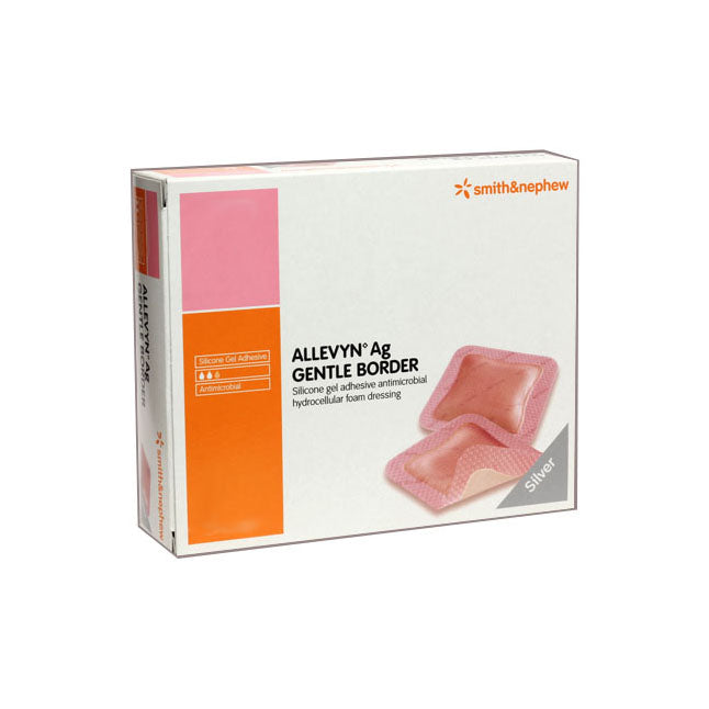 SN66800452 ALLEVYN Ag Gentle Border Wound Dressing, Silicone Gel, Adhesive, Silver 7.5cm x 7.5cm 10EA/BX