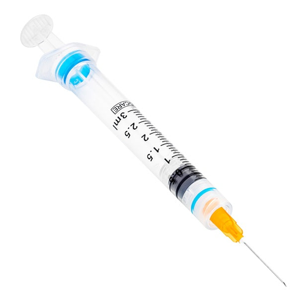 SOL100079IM Sol-Care 3mL Luer Lock Safety Syringe with Exchangeable Needle, 25GA x 1", 100EA/BX