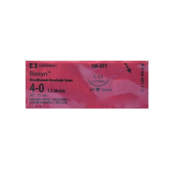 TYSM691 Biosyn Monofilament Absorbable Suture, 4-0, 1X30", Undyed, C-13, 36EA/BX