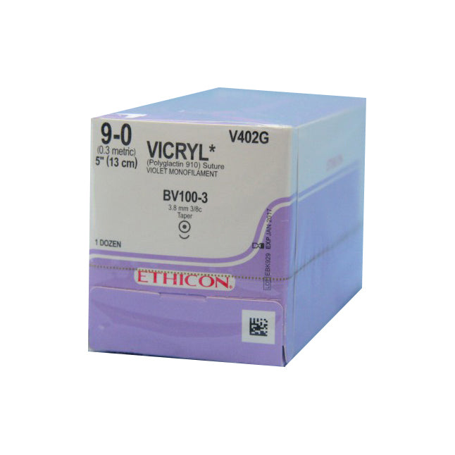 V402G Absorbable Suture, Polyglactin 910 Coated Vicryl, Size 9-0, Violet 12EA/BX