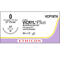 VCP197H Vicryl Plus Absorbable Suture, Triclosan Polyglactin 910 Coated Vicryl, 40mm 36EA/CA
