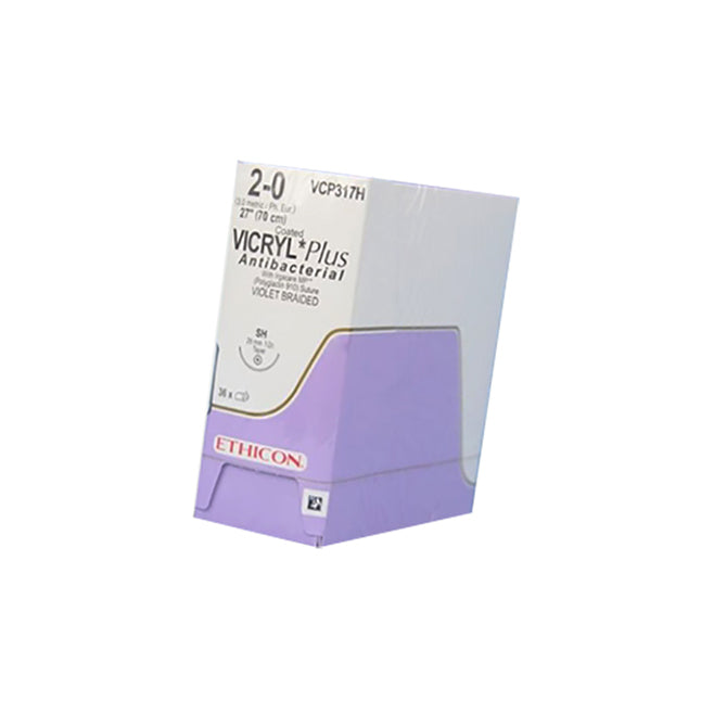 VCP317H Vicryl Plus Absorbable Suture, Triclosan Polyglactin 910 Coated Vicryl, Size 2-0, 26mm 36EA/CA