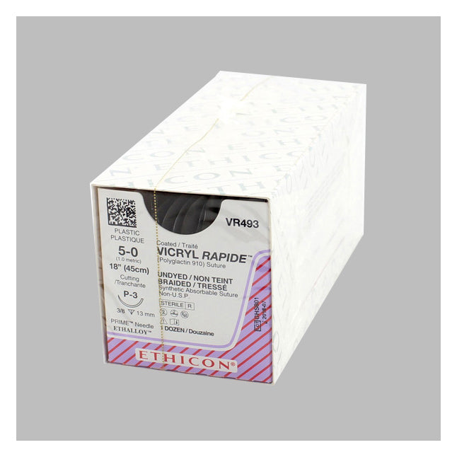 VR493 Absorbable Suture, Size 5-0, Length 18", P-3 Prime Reverse Cutting Needle, Undyed, 12EA/BX