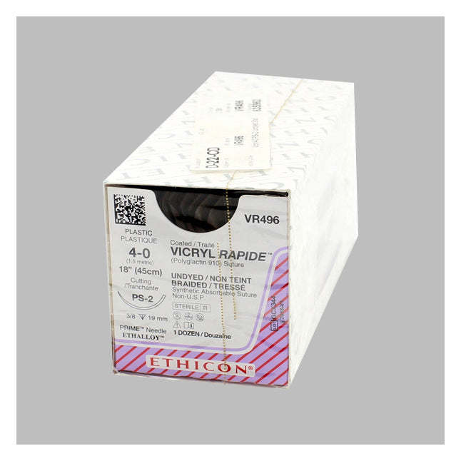 VR496 Absorbable Suture, Size 4-0, Length 18", PS-2 Prime Reverse Cutting Needle, Undyed, 12EA/BX