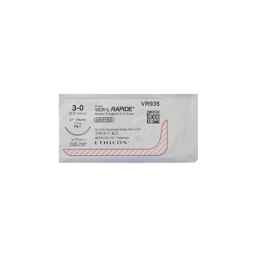 VR935 Absorbable Suture, Size 3-0, Length 27", PS-1 Prime Reverse Cutting Needle, Undyed, 12EA/BX