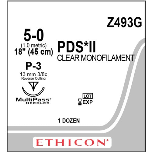 Z463G PDS II Absorbable Suture, Polydioxanone, 5-0, 18" P-3 12EA/BX