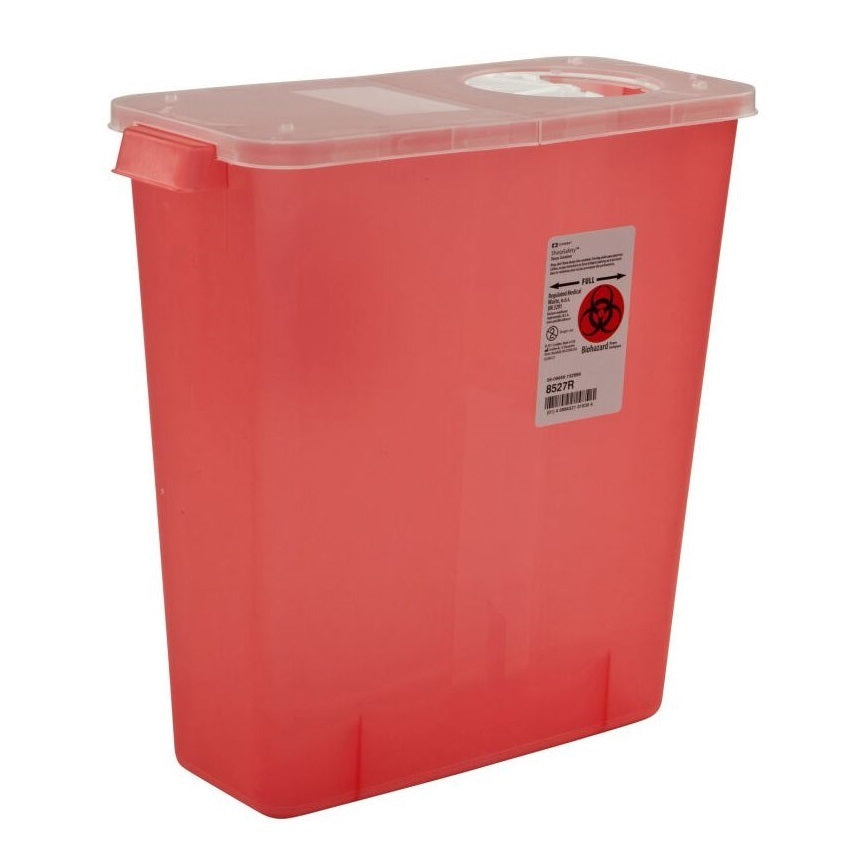 Z8527R Monoject Multi-Purpose Sharps Container with Rotor Opening and Hinged Lid, Transparent Red, 3GL, 10EA/CA